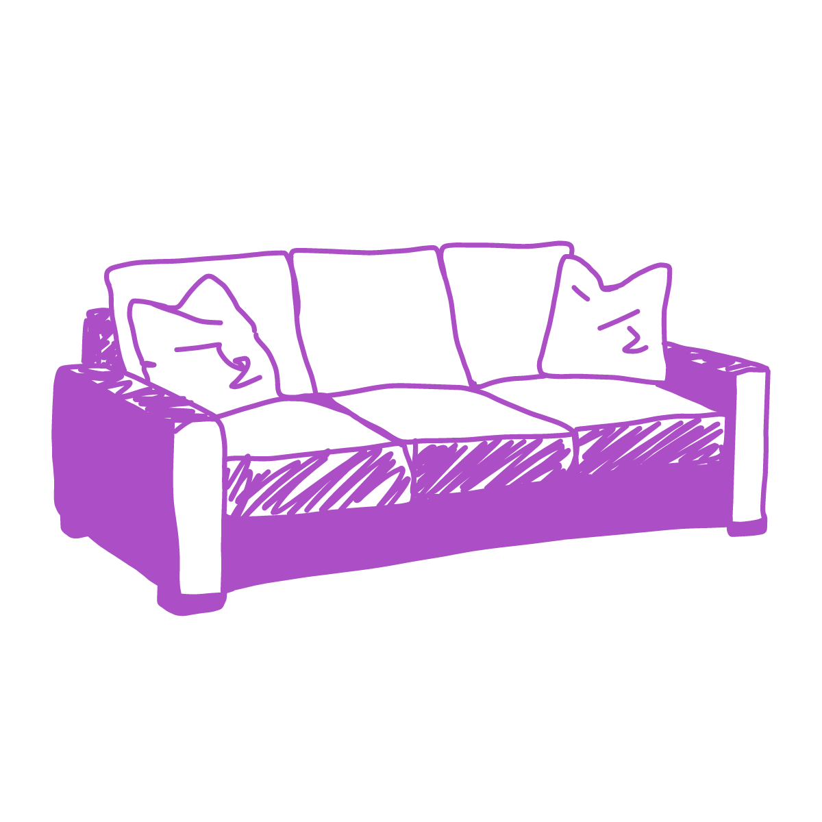 a drawing of a couch in purple